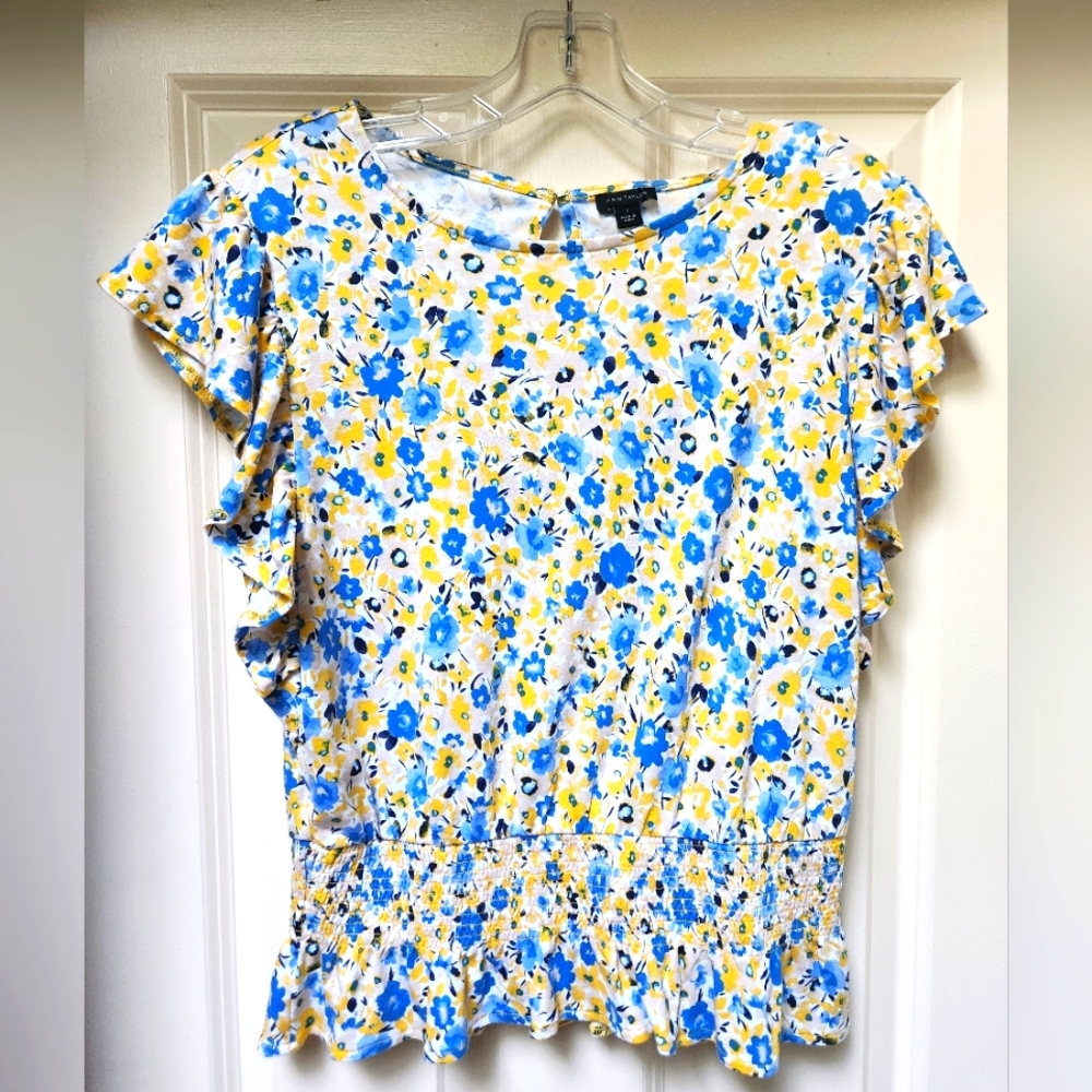 Ann Taylor Floral Print Peplum Hem Top, Size Small